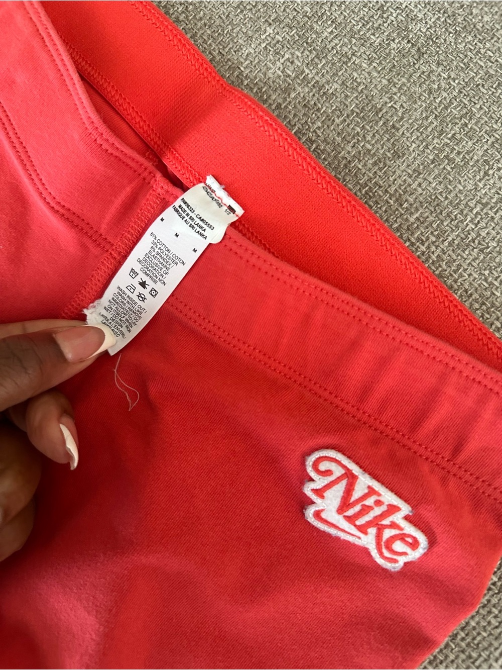 Nike Coral-Red Women's Leggings with White Script Logo